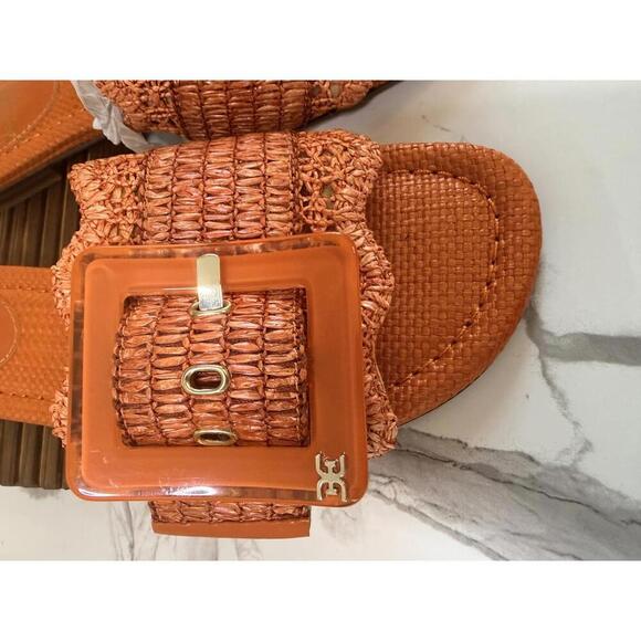 Sam Edelman New York Woven Raffia Slide Sandals Orange Square Buckle Women’s 6M - Picture 3 of 5